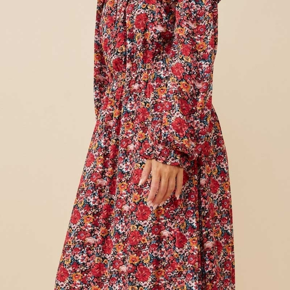 Hayden Los Angeles NWT Floral Print Ruffled Square Neck Midi Dress 2X - Picture 2 of 9